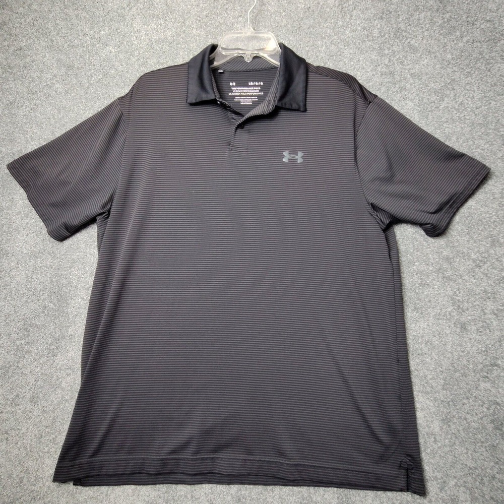 Under Armour Heatgear Mens The Performance Polo Stripe Shirt Size L Black